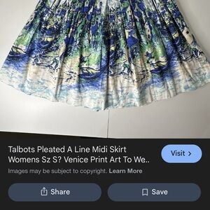 Talbots Pleated A-Line Midi Skirt in Venice Print - Blue & Green size 16